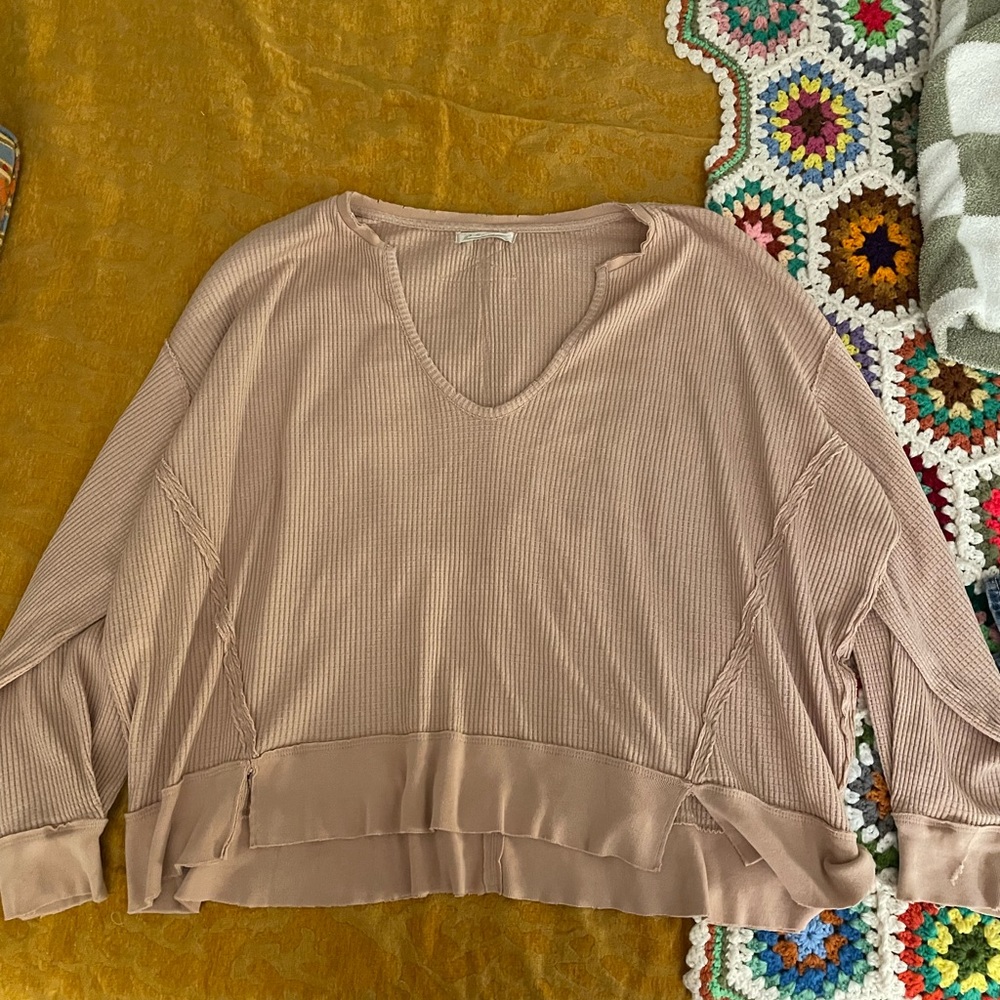 We The Free Tan Waffle Knit Sweater
